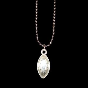 Faceted Glass Marquis Charm Necklace Silver Pendant Choker Long Ball Link Chain
